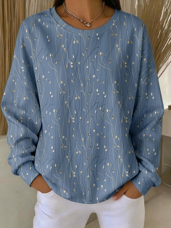 Casual Crew Neck Leaf Sweatshirt