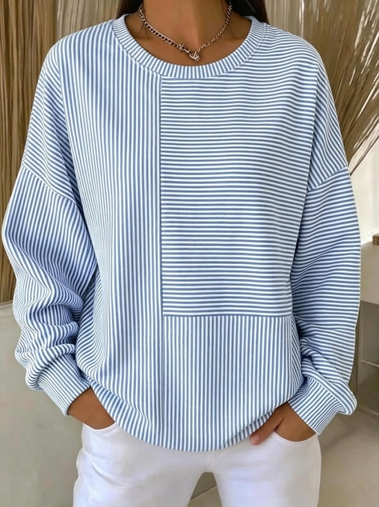Casual Crew Neck Striped Sweatshirt