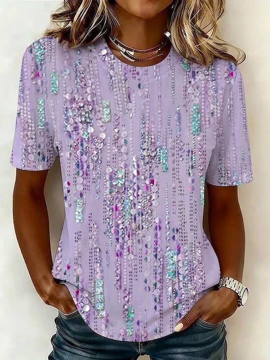 Casual Abstract Crew Neck Short Sleeve T-shirt