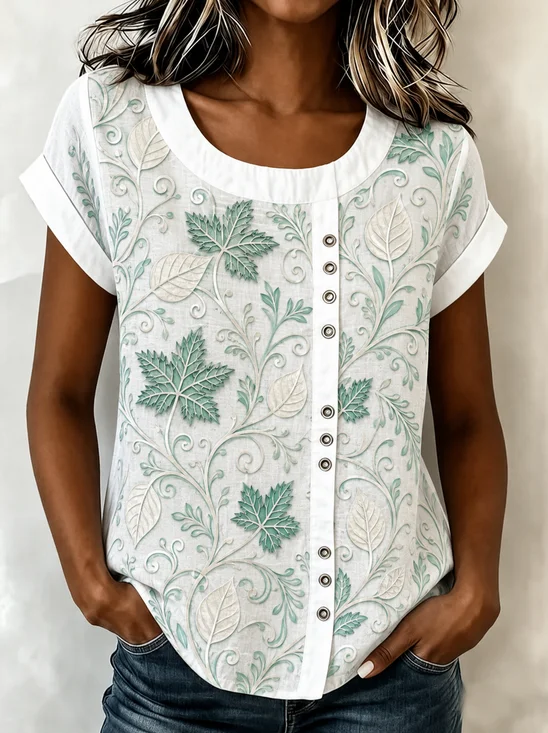 Crew Neck Short Sleeve Polka Dots Regular Loose Blouse For Women