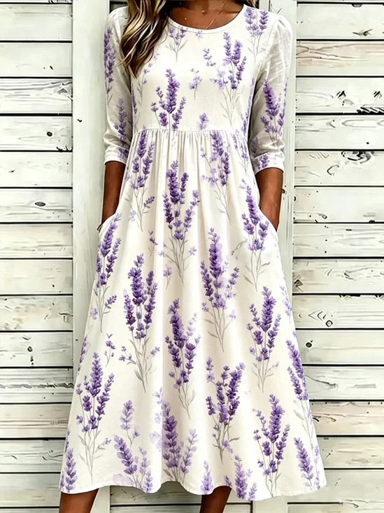 Women Floral Summer Dress Crew Neck Half Sleeve T-Shirt Dress A-Line Dress