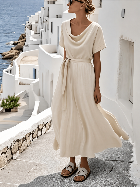 Women Plain Summer Dress Cowl Neck Half Sleeve T-Shirt Dress A-Line Dress