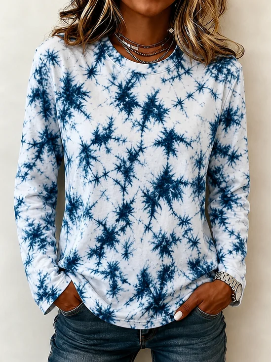 Casual Tie-Dye Pattern Crew Neck Long Sleeve T-shirt