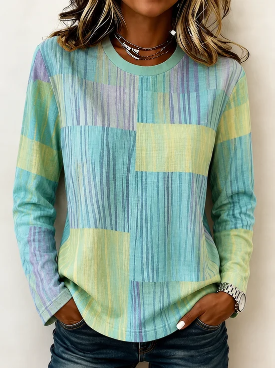Casual Abstract Graphic Crew Neck Long Sleeve T-shirt