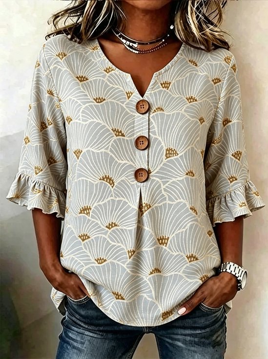 V Neck Half Sleeve Geometric Regular Regular Fit Blouse For Women