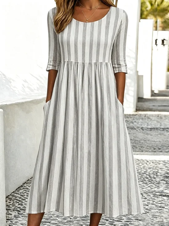 Women Floral Summer Dress Crew Neck Half Sleeve T-Shirt Dress A-Line Dress