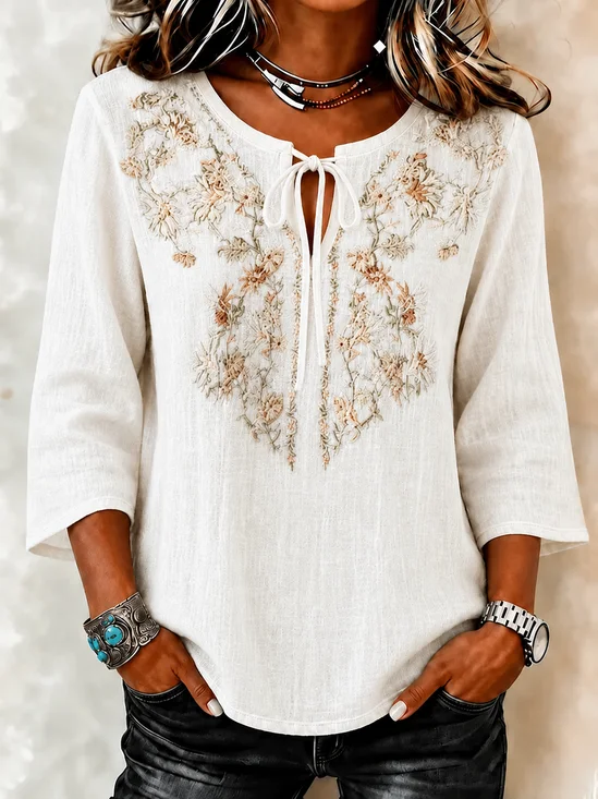 V Neck Half Sleeve Floral Regular Loose Blouse For Women