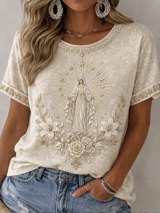 Casual Floral Crew Neck Short Sleeve T-shirt
