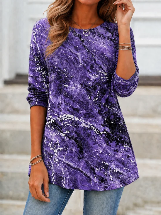 Casual Random Print Crew Neck Long Sleeve T-shirt