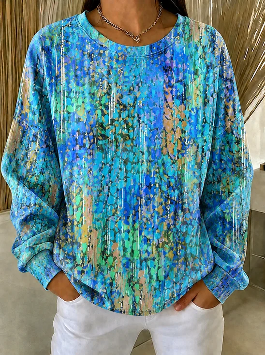 Casual Crew Neck Random Print Sweatshirt