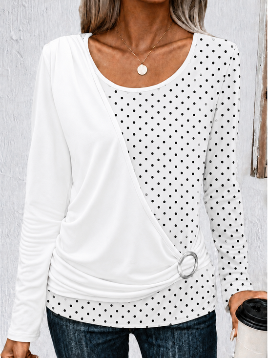 Casual Polka Dots Crew Neck Long Sleeve T-shirt