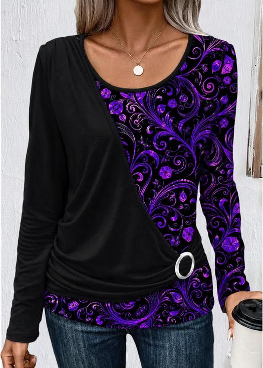 Casual Floral Crew Neck Long Sleeve T-shirt