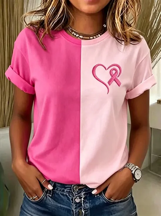 Casual Color Block Crew Neck Short Sleeve T-shirt