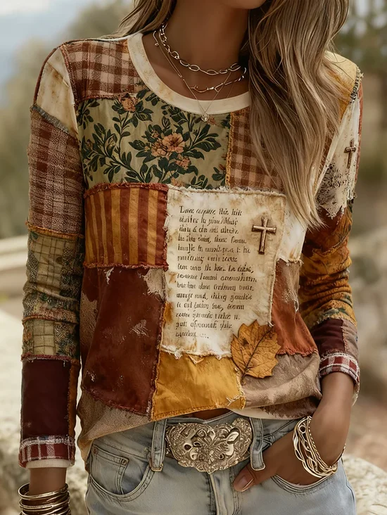 Casual Floral Crew Neck Long Sleeve T-shirt