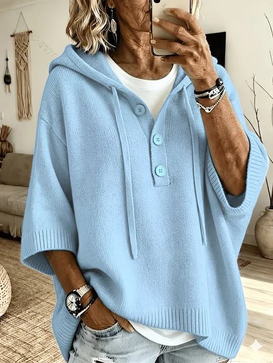 Women Yarn/Wool Yarn Plain Half Sleeve Comfy Casual Sweater