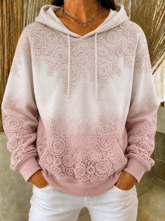 Casual Hooded Floral Sweatshirt