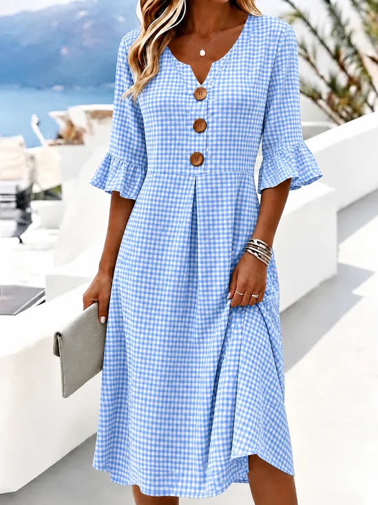 Women Floral Summer Dress V Neck Half Sleeve A-Line Dress
