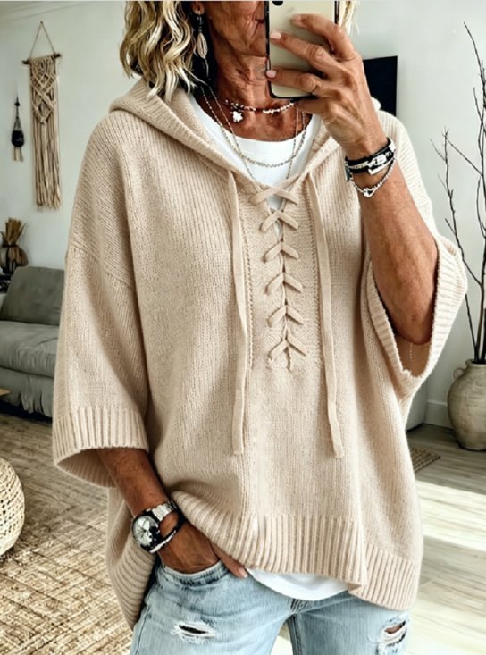 Women Yarn/Wool Yarn Plain Half Sleeve Comfy Casual Sweater