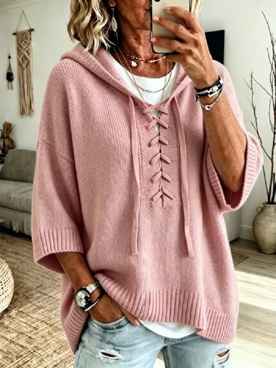 Women Yarn/Wool Yarn Plain Half Sleeve Comfy Casual Sweater