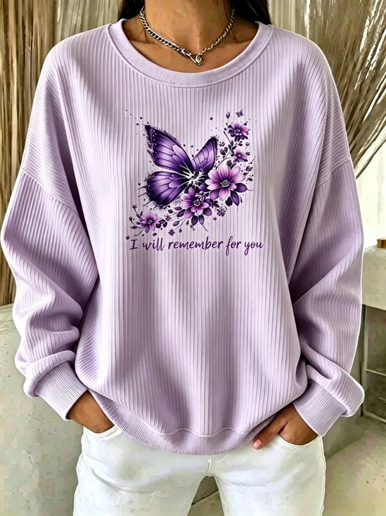 Casual Crew Neck Butterfly Sweatshirt