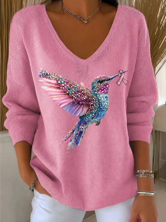 Women Cotton Geometric Long Sleeve Comfy Casual Sweater