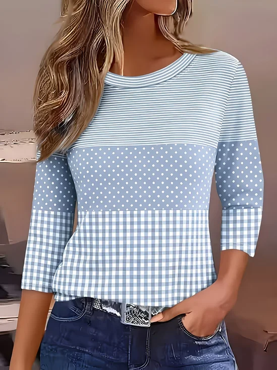 Casual Striped Crew Neck Long Sleeve T-shirt
