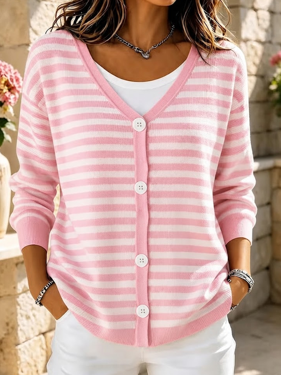 Women Striped Long Sleeve Comfy Casual Cardigan