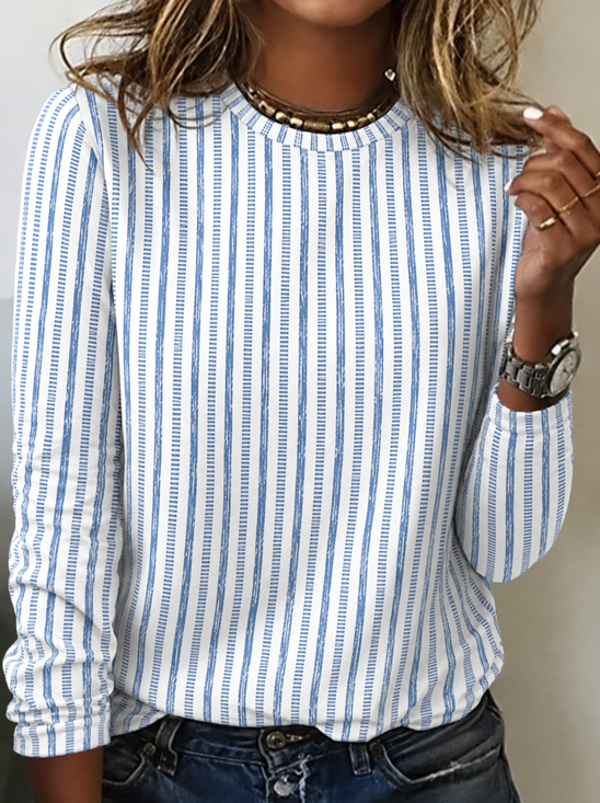 Casual Striped Crew Neck Long Sleeve T-shirt
