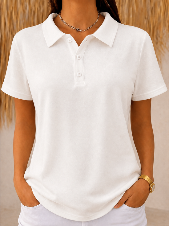 Casual Plain Half Open Collar Short Sleeve T-shirt