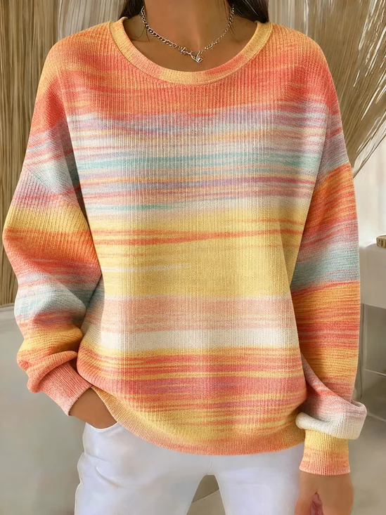 Casual Crew Neck Gradient Pattern Sweatshirt Printing