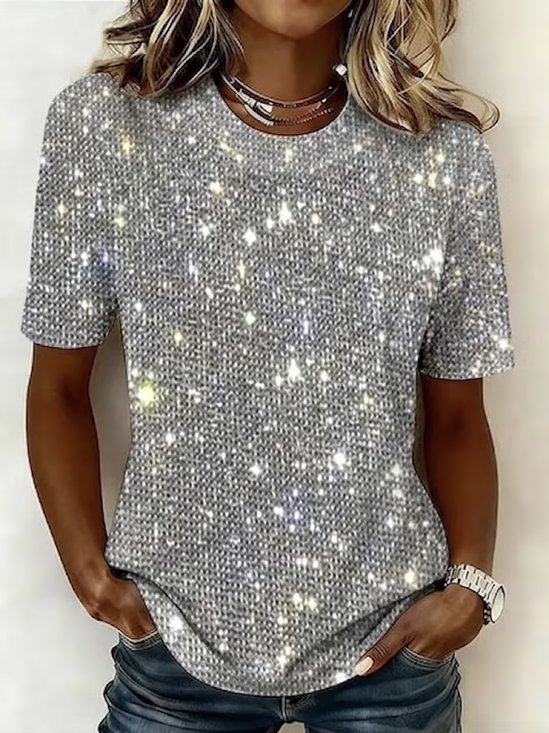 Casual Plain Crew Neck Short Sleeve T-shirt