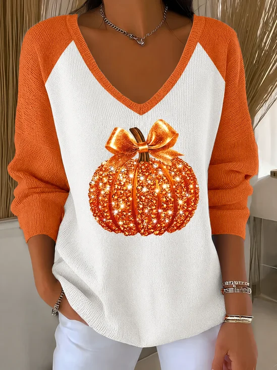 Women Color Block Long Sleeve Comfy Casual Sweater