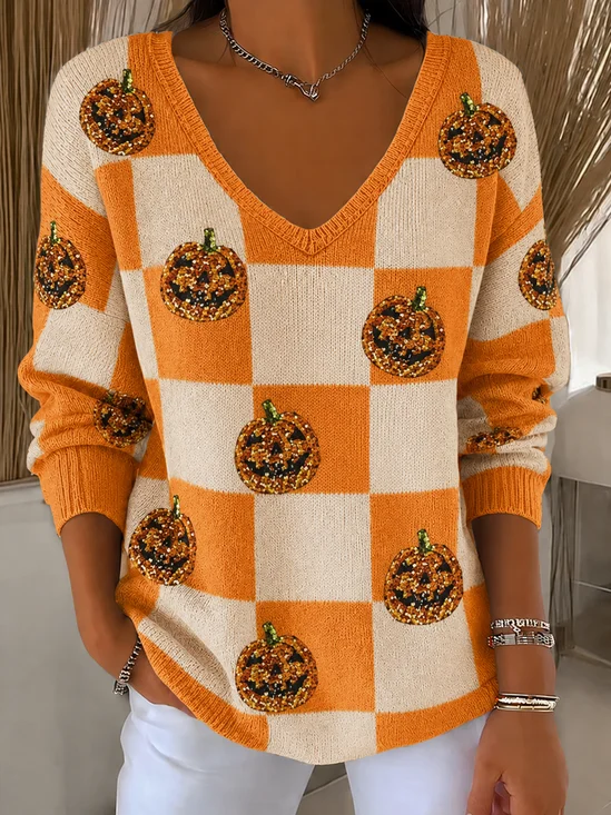 Women Color Block Long Sleeve Comfy Casual Sweater