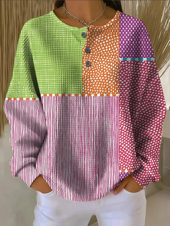 Casual Crew Neck Abstract Sweatshirt Printing