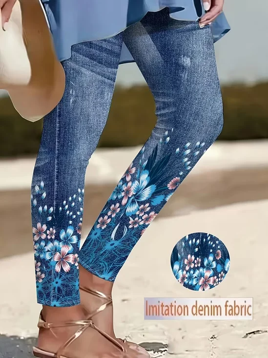 Women Floral Casual All Season Printing Long Leggings