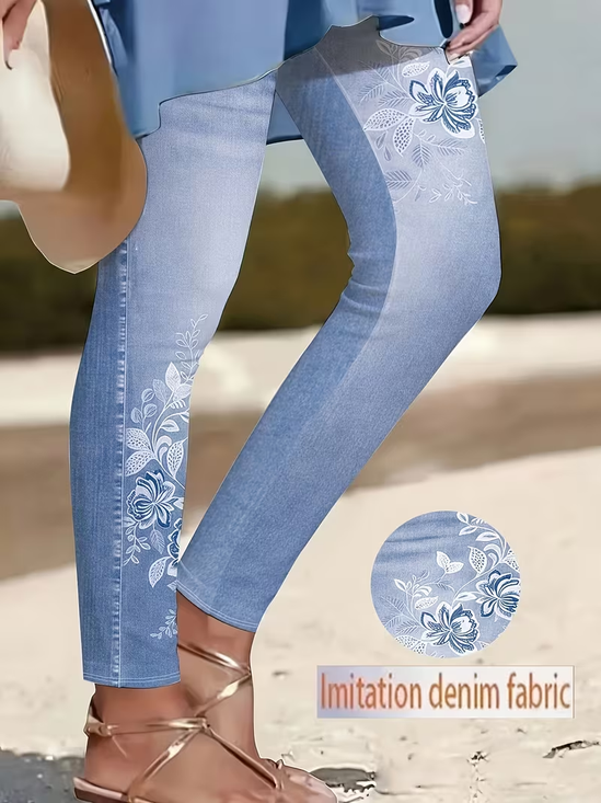 Women Floral Casual All Season Printing Long Leggings