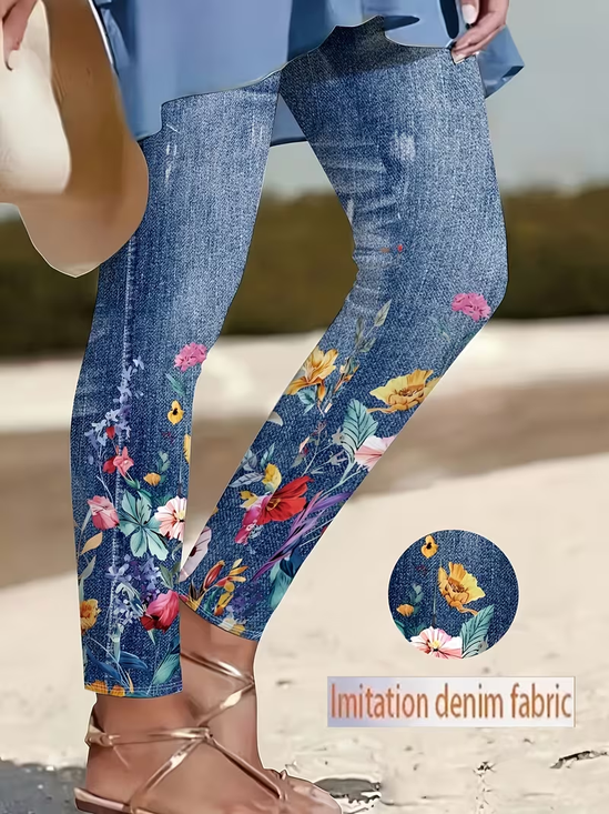 Women Floral Casual All Season Printing Long Leggings