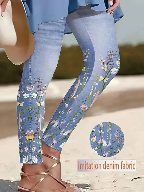 Women Floral Casual All Season Printing Long Leggings