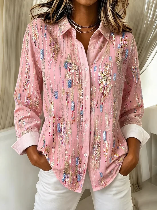 Shirt Collar Regular Sleeve Long Sleeve Abstract Buckle Regular Loose Button Up Shirt Shirt For Women