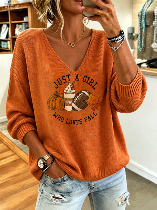 Women Maple Leaf Long Sleeve Comfy Casual Sweater