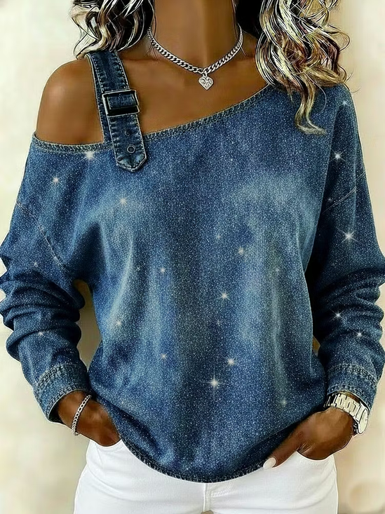 Casual Asymmetrical Plain Sweatshirt