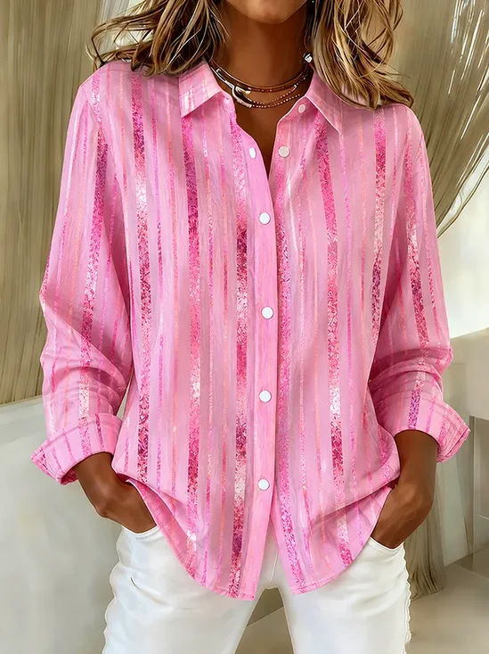 Shirt Collar Regular Sleeve Long Sleeve Abstract Buckle Regular Loose Button Up Shirt Shirt For Women