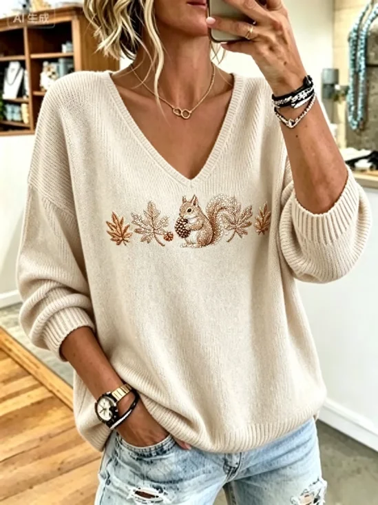 Women Animal Long Sleeve Comfy Casual Sweater