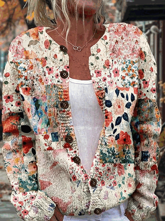 Women Floral Long Sleeve Comfy Vintage Cardigan