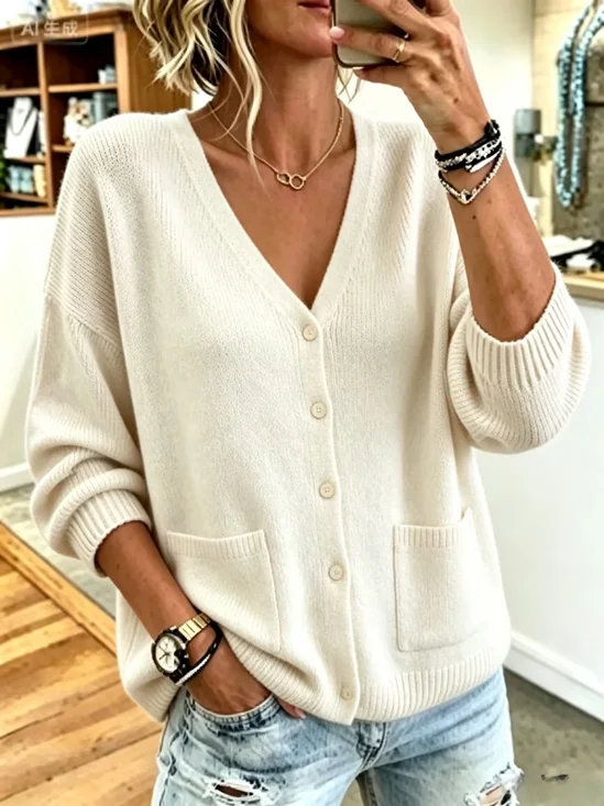 Women Plain Long Sleeve Comfy Casual Sweater