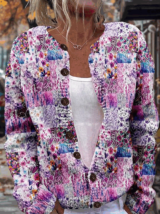Women Floral Long Sleeve Comfy Vintage Cardigan