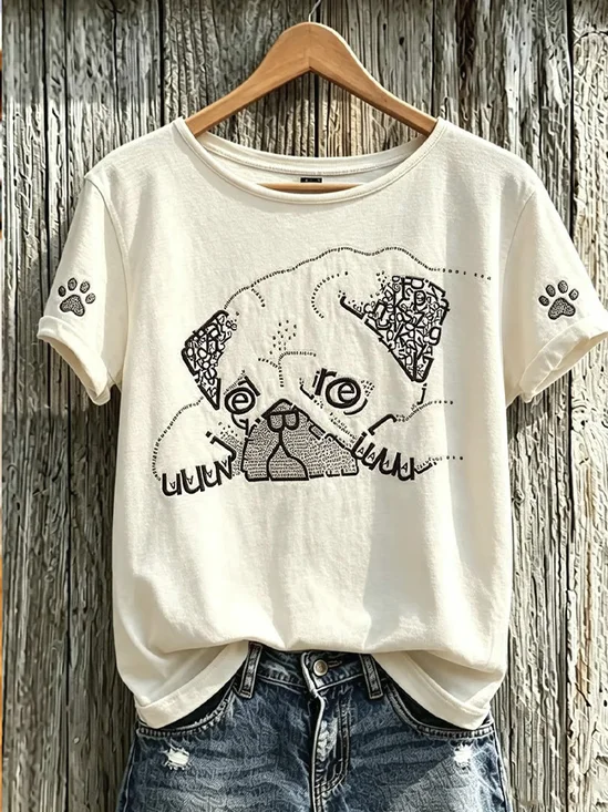 Casual Dog Crew Neck Short Sleeve T-shirt