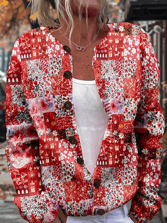 Women Floral Long Sleeve Comfy Vintage Cardigan