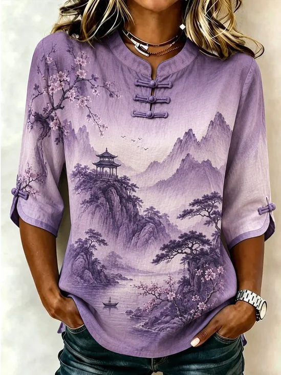 Crew Neck Half Sleeve Floral Regular Regular Fit Blouse For Women
