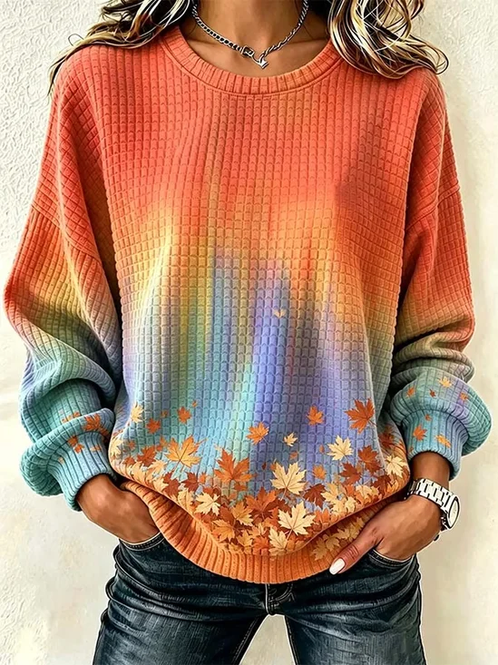 Casual Crew Neck Ombre Sweatshirt Printing